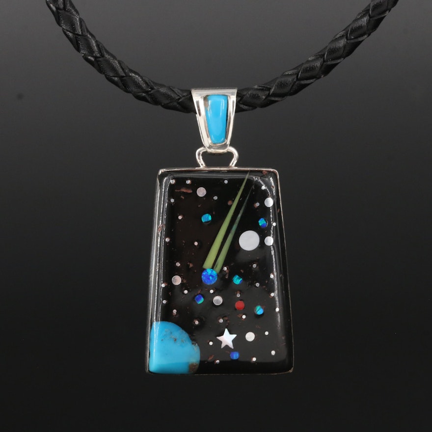 Sterling Mother-of-Pearl, Turquoise and Opal Galaxy Pendant Necklace