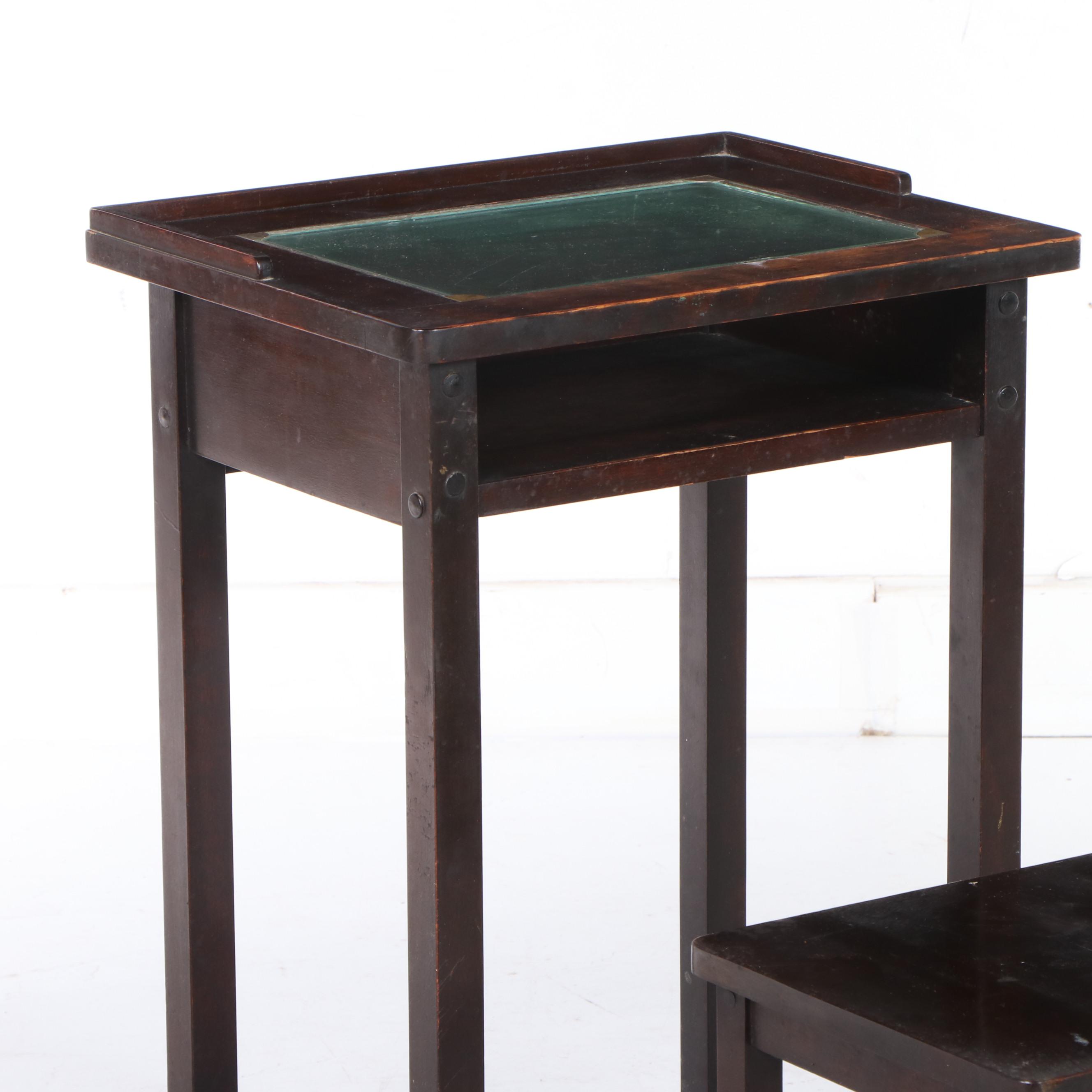 H.T. Cushman Mfg. Co. "Betumal" Birch and Glass Top Telephone Table