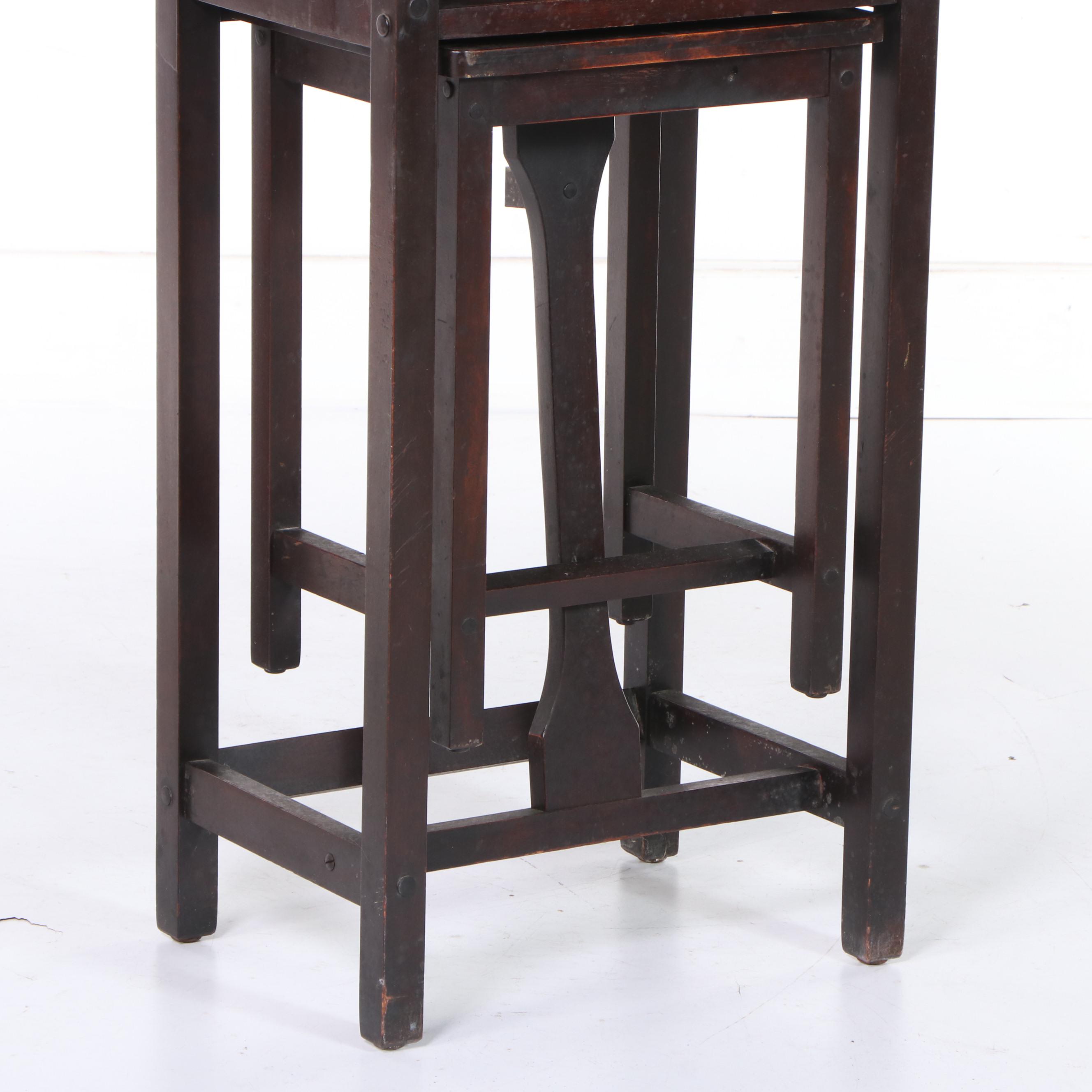 H.T. Cushman Mfg. Co. "Betumal" Birch and Glass Top Telephone Table with Stool EBTH