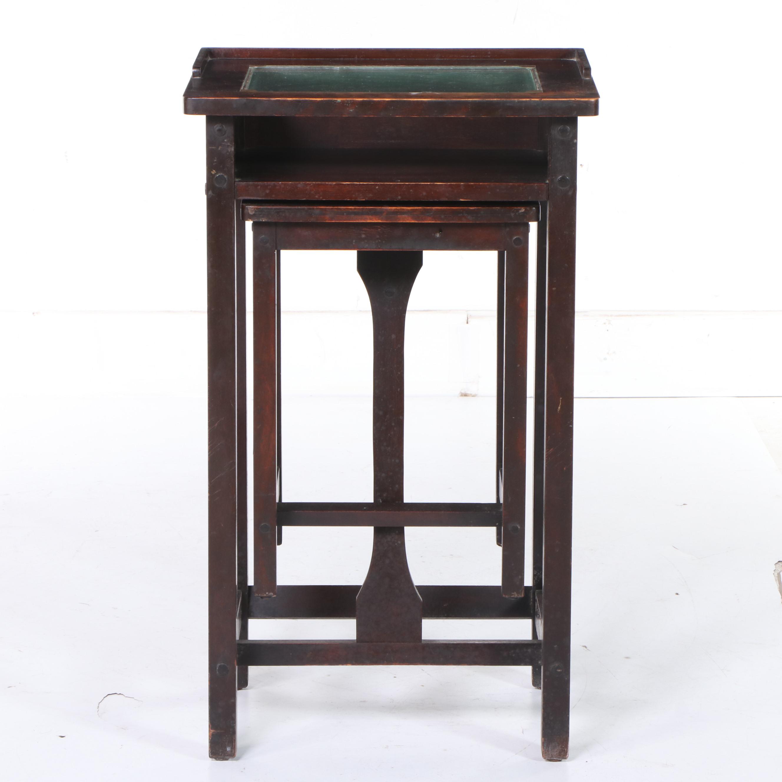 H.T. Cushman Mfg. Co. "Betumal" Birch and Glass Top Telephone Table