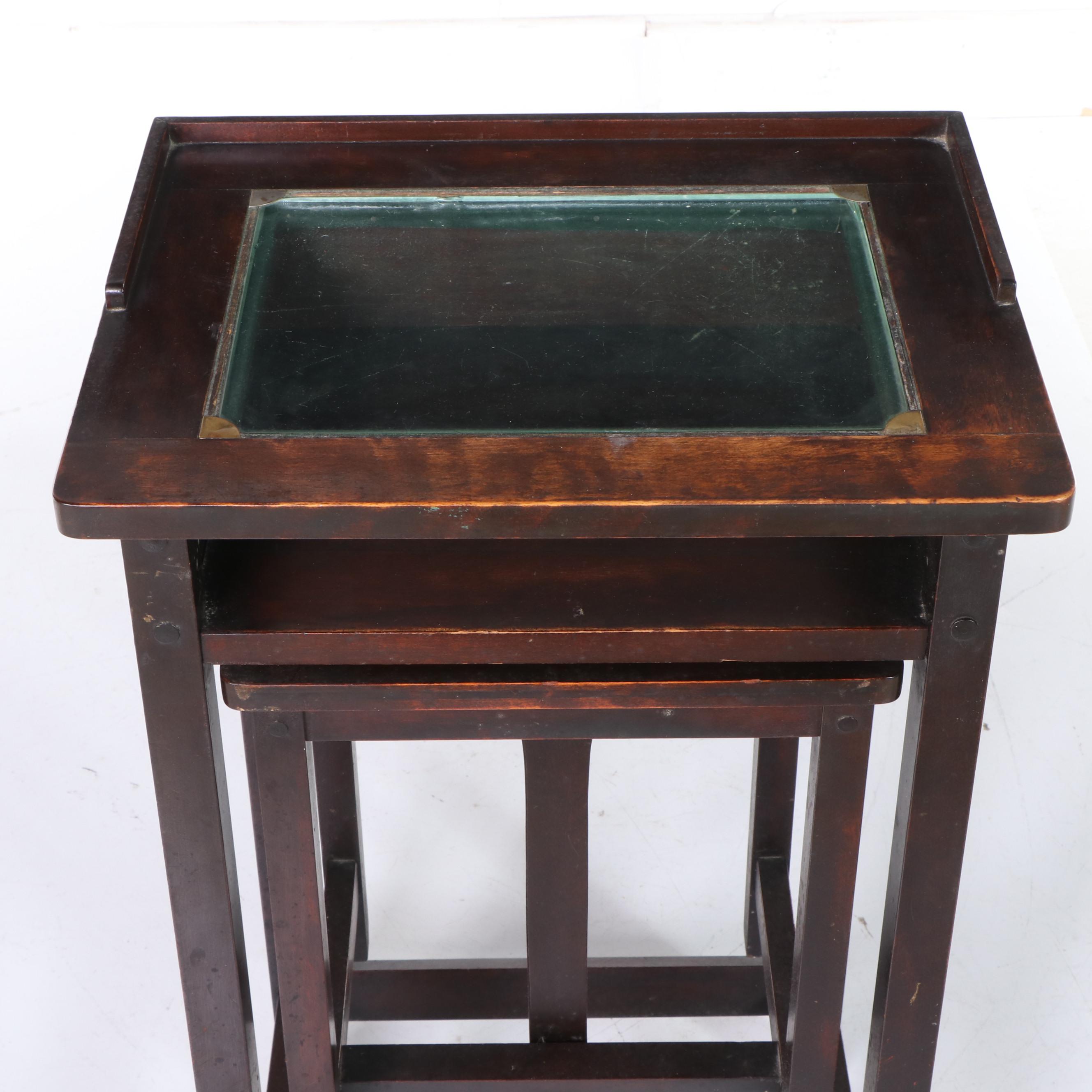 H.T. Cushman Mfg. Co. "Betumal" Birch and Glass Top Telephone Table with Stool EBTH