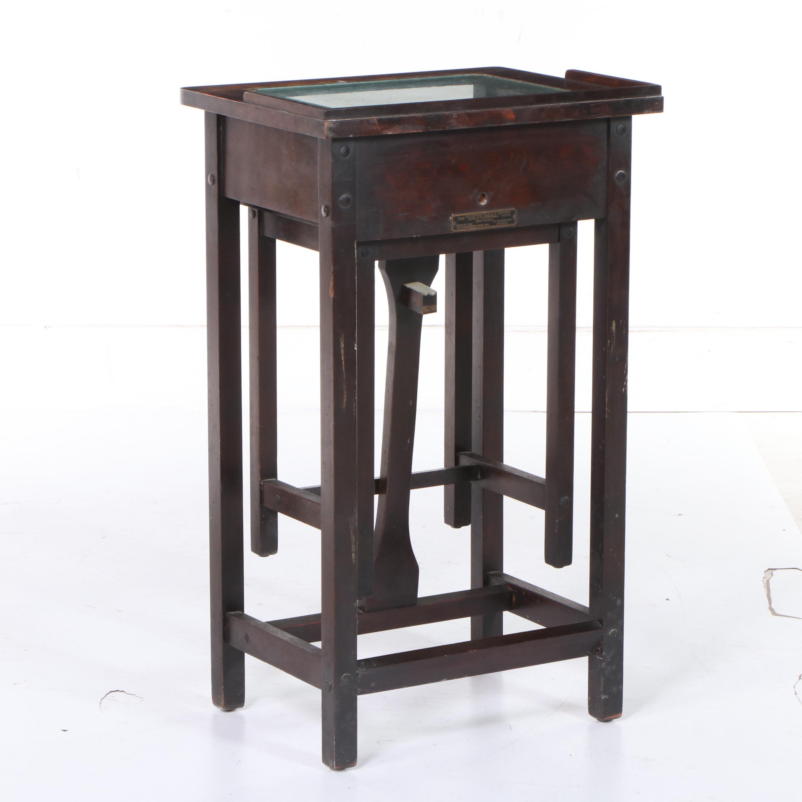 H.T. Cushman Mfg. Co. "Betumal" Birch and Glass Top Telephone Table