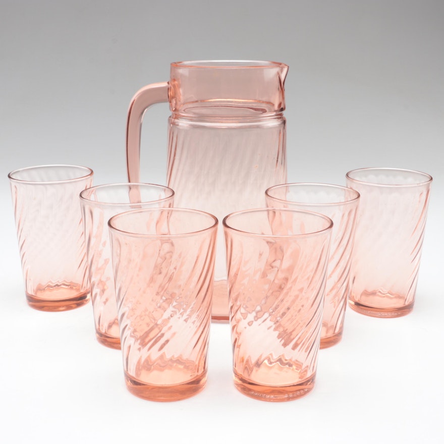 Aroroc French Pink Glass Pitcher and Tumblers