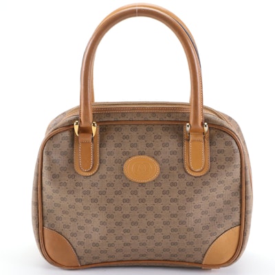 Gucci Small Domed Handbag in Micro GG Supreme Canvas and Tan Leather