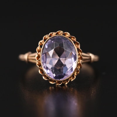 Early 1900s 10K Rose Gold and Faceted Glass Ring