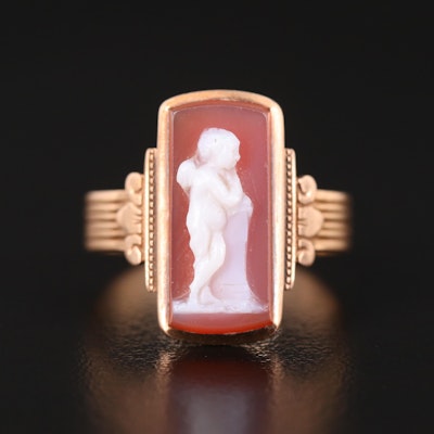 Victorian 10K, 14K and Agate Cupid Cameo Ring