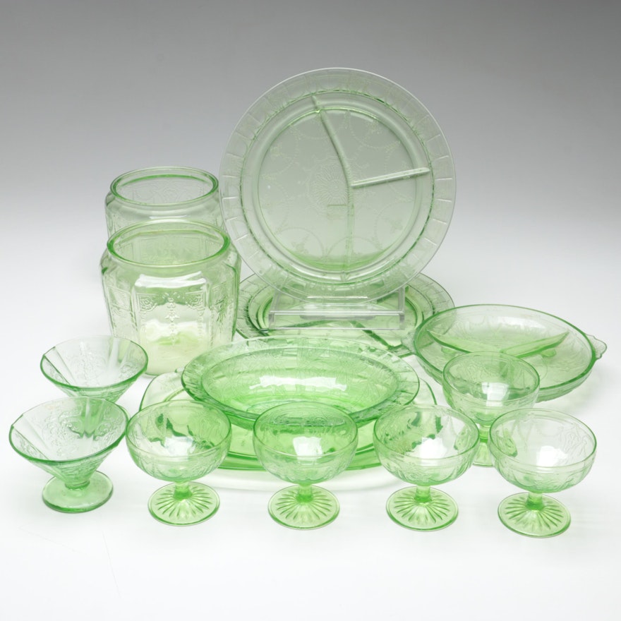 Hocking "Cameo", Federal Glass "Sylvan Parrot" and Other Green Glass Tableware