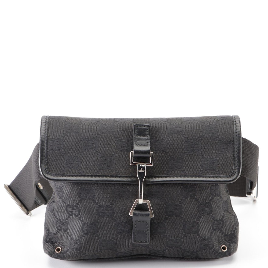 Gucci Belt Bag in Black GG Canvas with Leather Trim