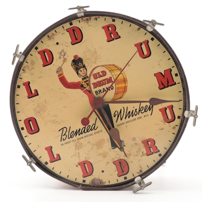 Old Drum Brand Whiskey Electric Wall Clock, Mid-20th Century