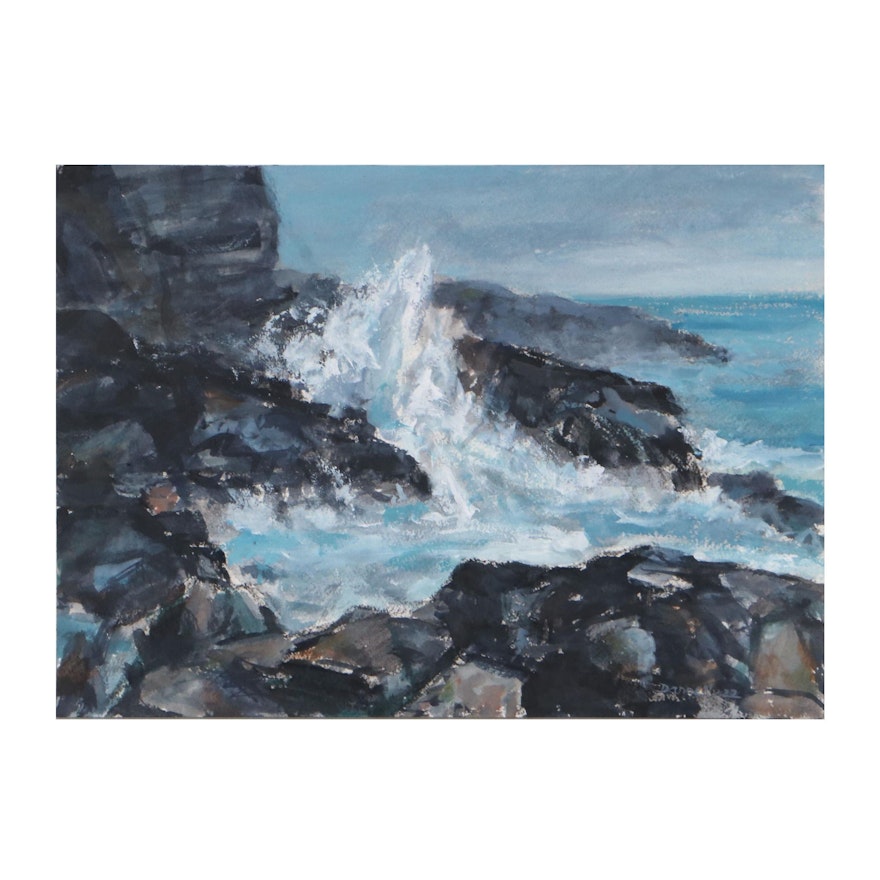Helen Dannelly Acrylic Painting of Rocky Coast, 2022