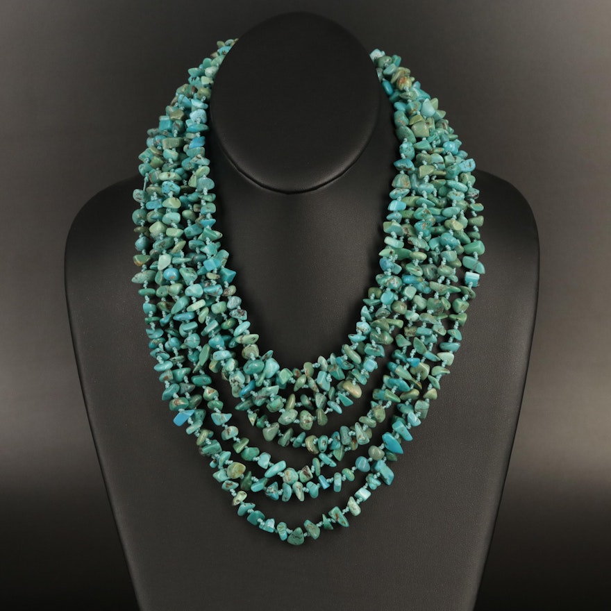 Turquoise Multi-Strand Necklace with Mother-of-Pearl Clasp