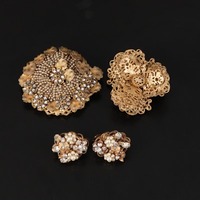 Vintage Miriam Haskell Brooches and Rober Earrings