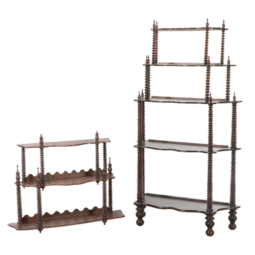 Victorian Ring-Turned Five-Tier Étagère Plus Three-Tier Shelf, Late 19th Century