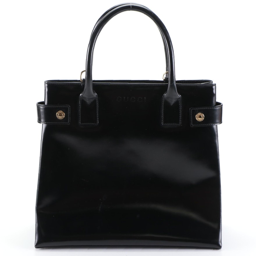 Gucci Structured Tote in Black Mastercalf Leather with Shoulder Strap