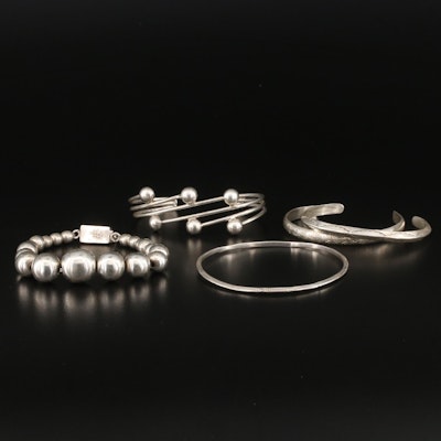 Sterling Bracelets Including Mexican, Knife-Edge and Cuffs