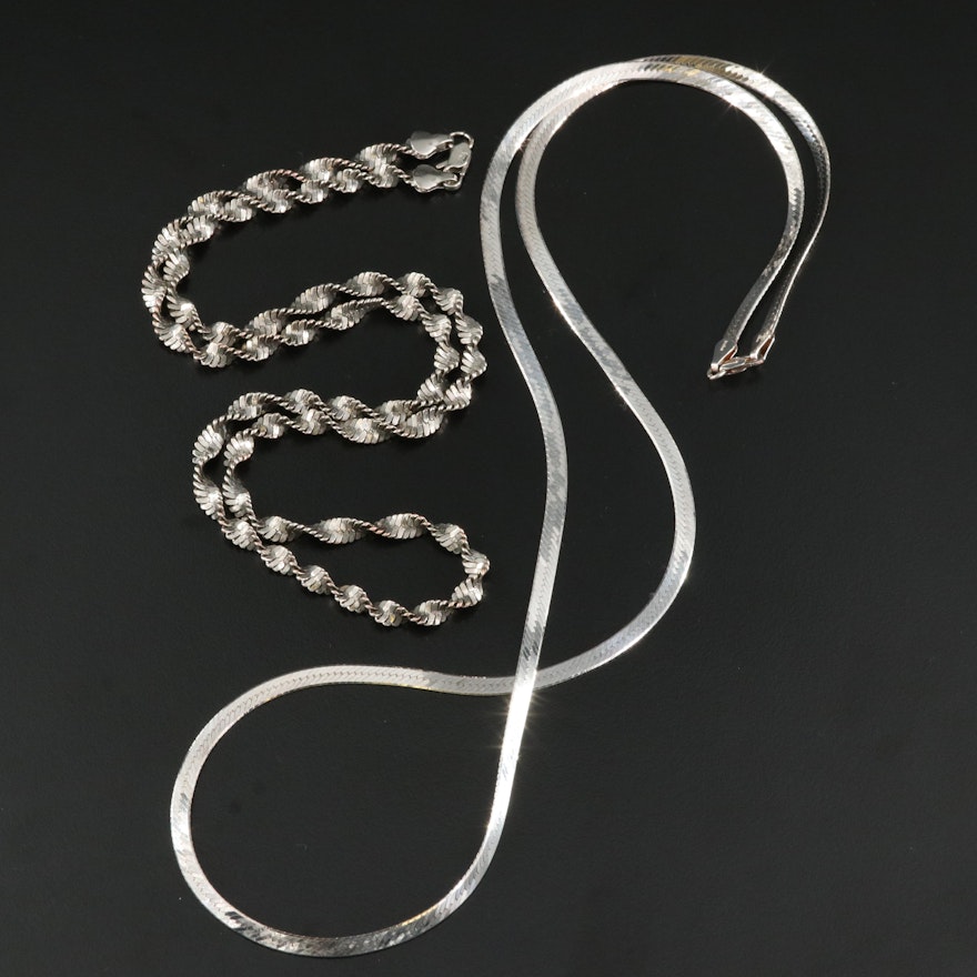 Italian Sterling Herringbone Chain and Twisted Necklaces