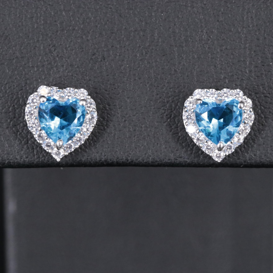 Sterling Silver Topaz and Cubic Zirconia Stud Earrings