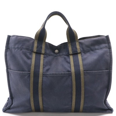 Hermès Fourre Tout MM Tote Bag in Navy Blue Canvas