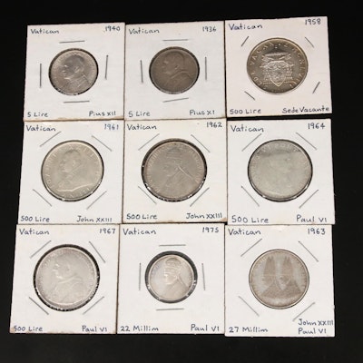 Collection of Nine Silver Vatican City Coins and medals