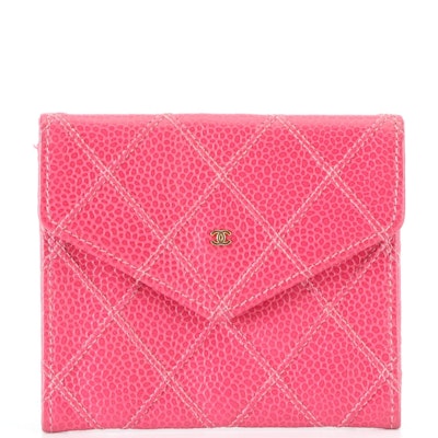Chanel Diamond Stitched Pink Caviar Leather Coin Pouch Wallet