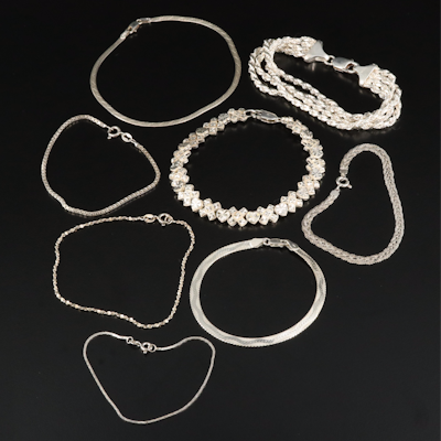 Sterling Bracelets Including Italian, Herringbone, Braided, Rope and Cobra