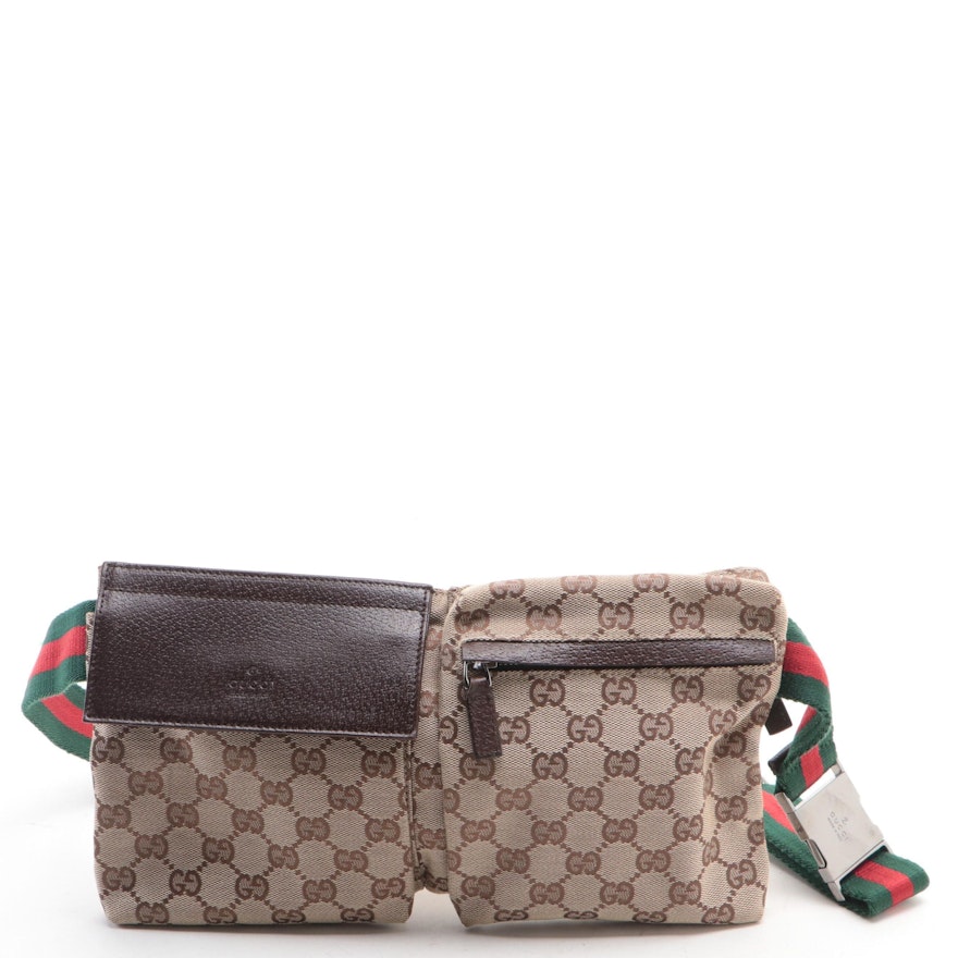 Gucci GG Canvas and Cinghiale Leather Belt Bag with Web Strap