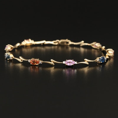 14K Multicolor Sapphire and Diamond Link Bracelet