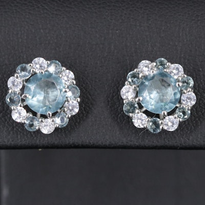 Sterling Silver Aquamarine and Cubic Zirconia Earrings