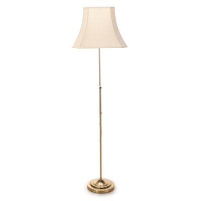 Brass Adjustable Floor Lamp with Fabric Shade, Late 20th Century