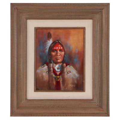 Art Menchego Portrait Oil Painting of a Native American Woman, 2004