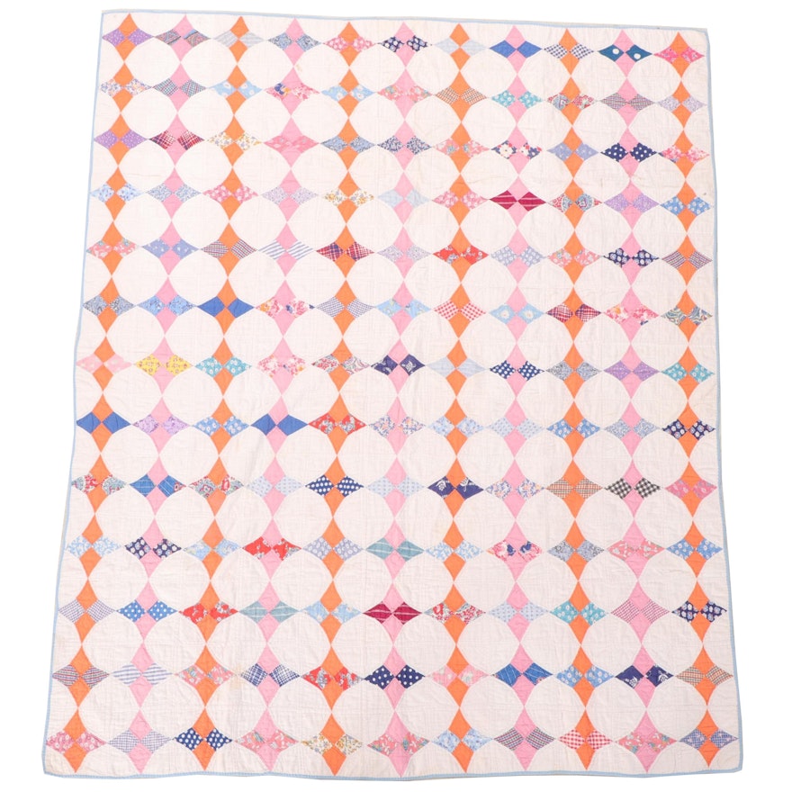 Hand-Pieced "Periwinkle"  Cotton Quilt, Early to Mid-20th Century
