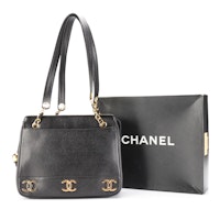 Chanel Triple CC Medium Shoulder Bag in Black Caviar Leather