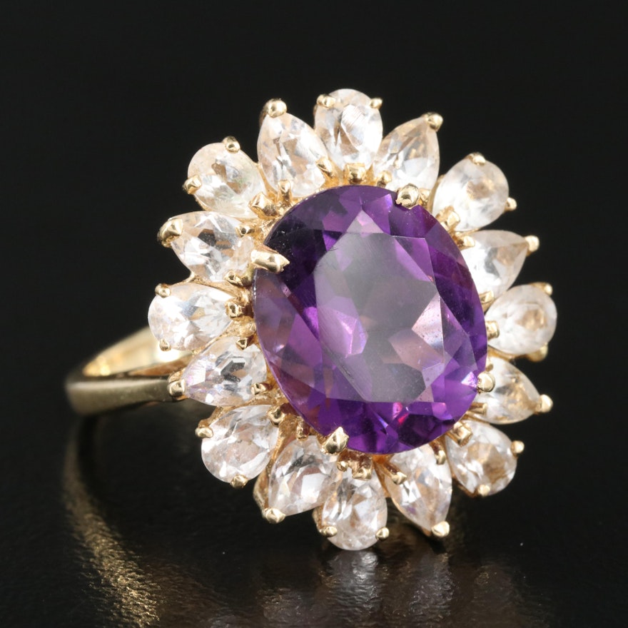 14K Amethyst and Topaz Halo Ring