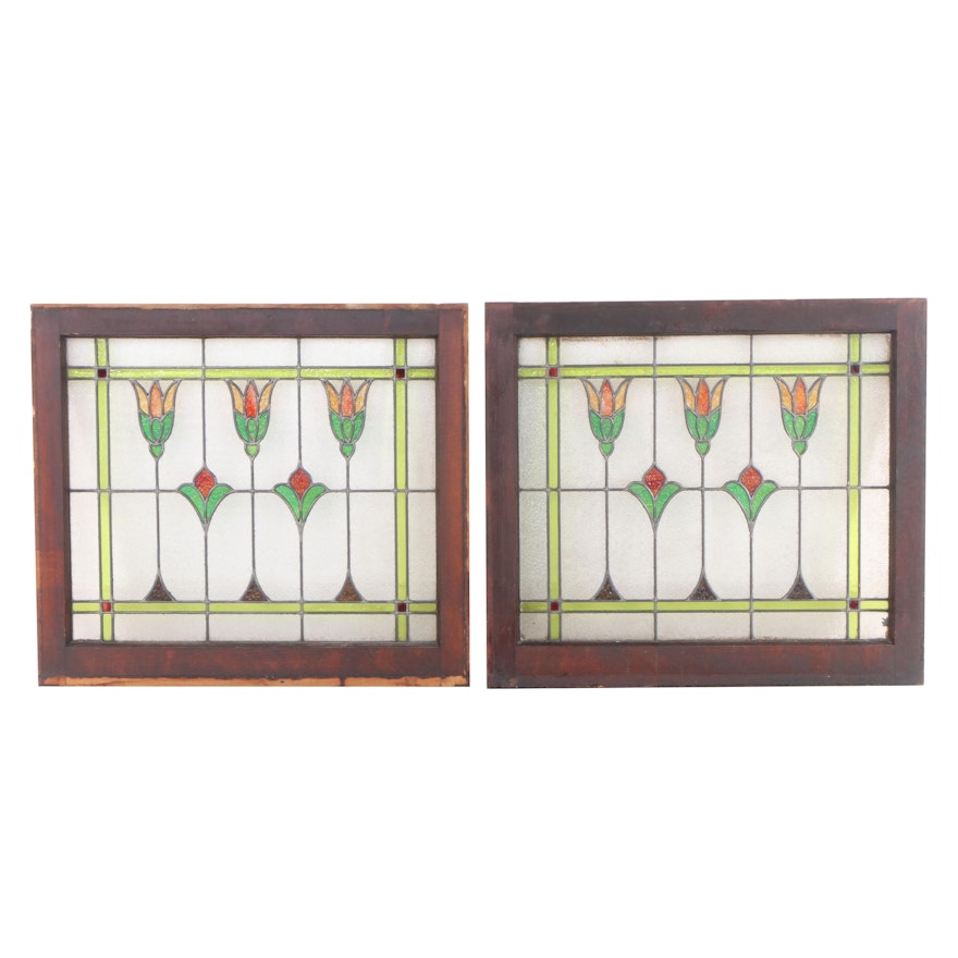 Arts and Crafts Style Stained and Textured Glass Windows, 20th Century