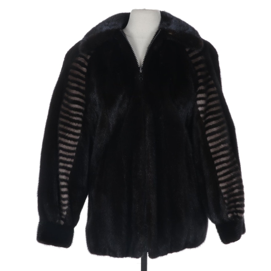 Revillon Patterned Mink Fur Zipper-Front Jacket