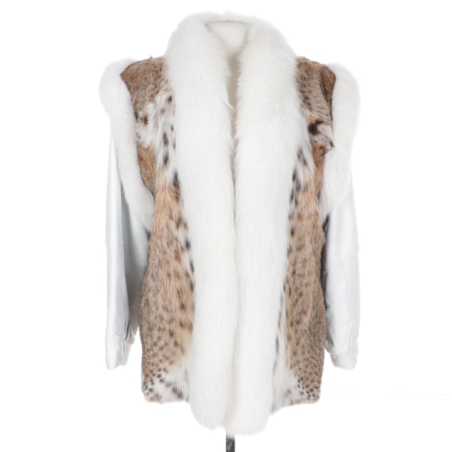 Fox and Canadian Lynx Fur Jacket/Vest with Detachable White Leather Sleeves
