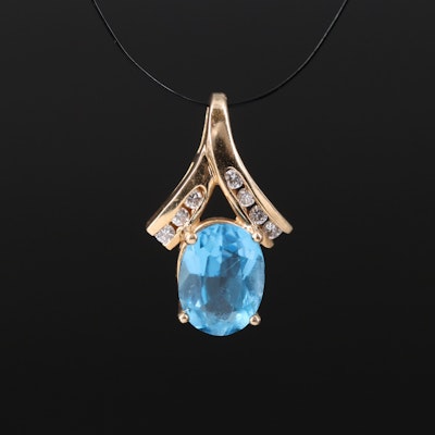 14K Swiss Blue Topaz and Diamond Pendant