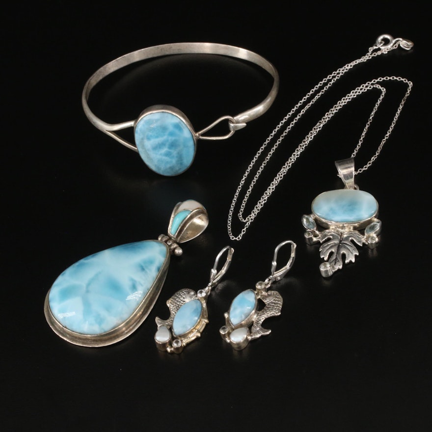 Sterling Larimar, Mother-of-Pearl and Topaz Jewelry