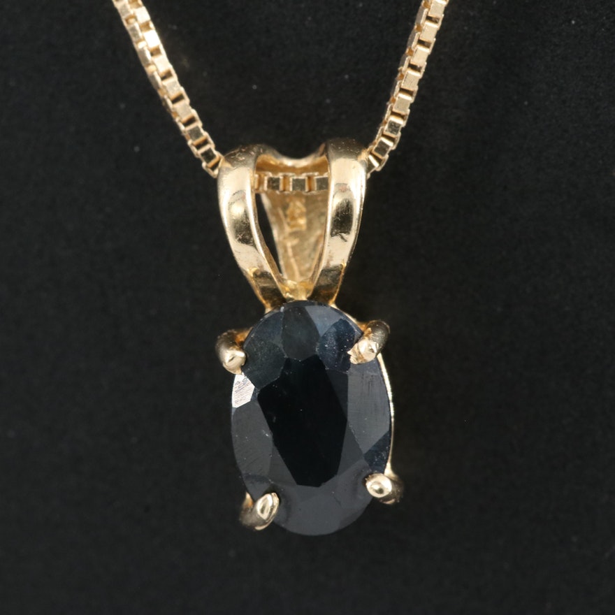 14K Sapphire Solitaire Pendant Necklace