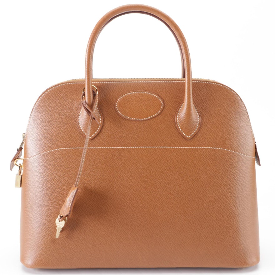 Hermès Bolide 35 Domed Handbag in Natural Sable Courchevel Leather with Strap