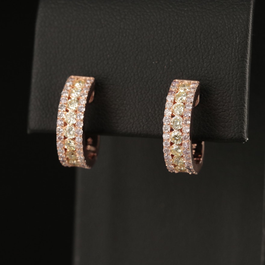 14K Rose Gold 1.60 CTW Diamond Hoop Earrings