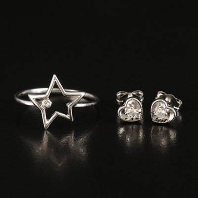 10K Diamond Ring and 14K Diamond Earrings