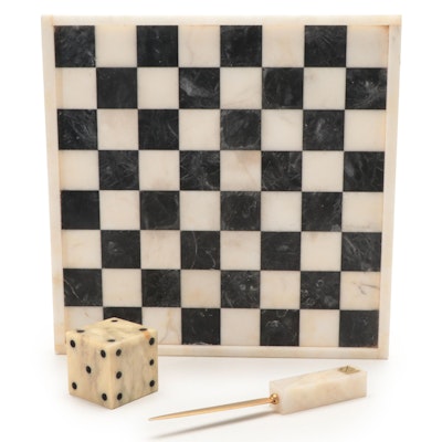 Marble Chess Board and Die with Onyx Handled Letter Opener