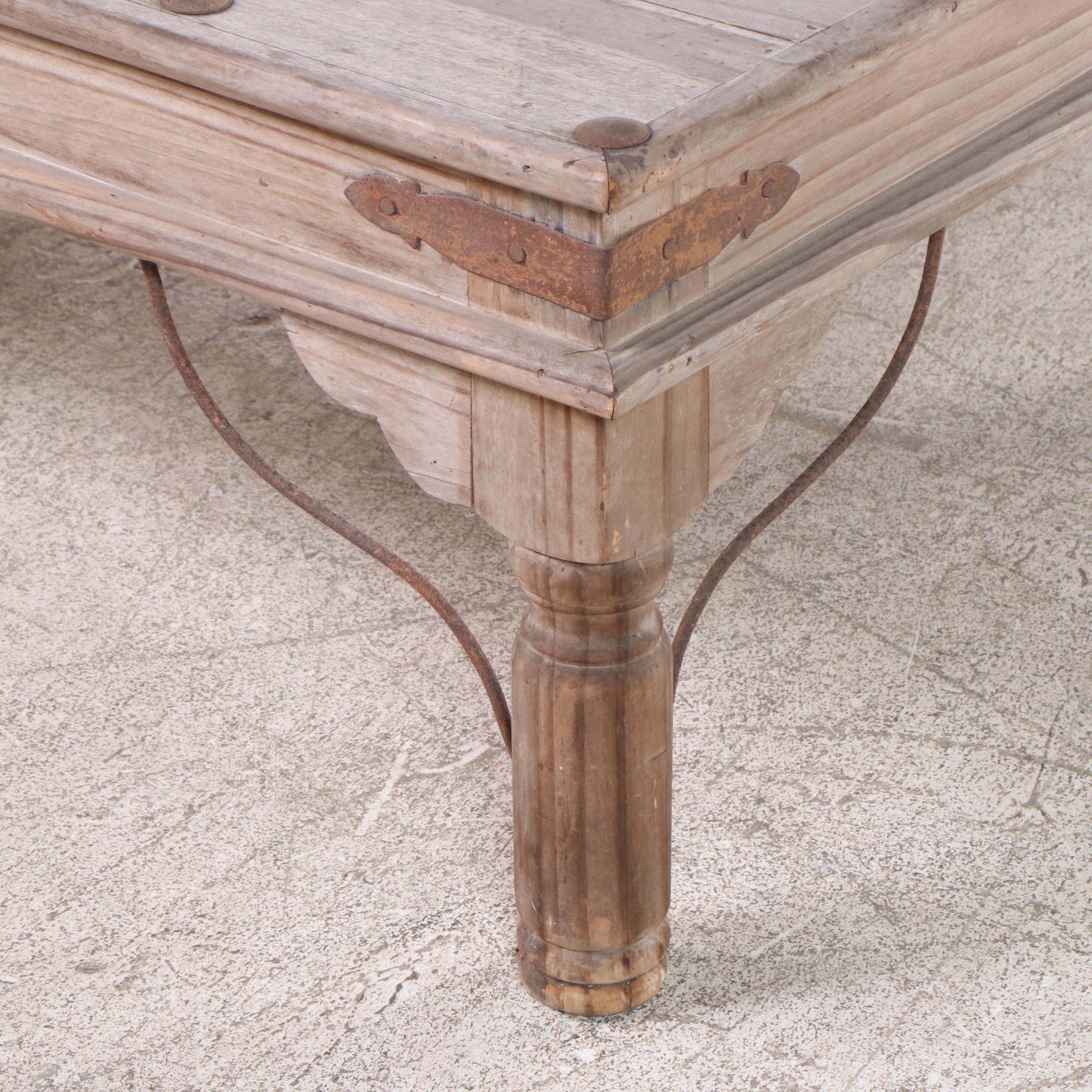 Spanish Colonial Style Pine Coffee Table with Iron Accents EBTH