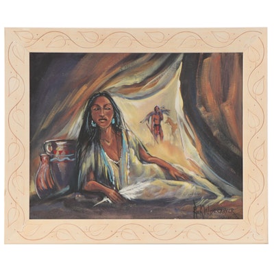 Rick Wisecarver Native American Scene Oil Painting, 2001