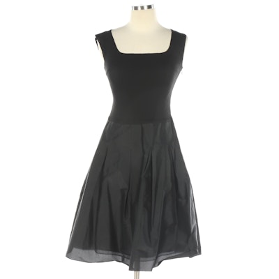 Foxey Boutique Fit and Flare Sleeveless Dress in Black Silk Blend