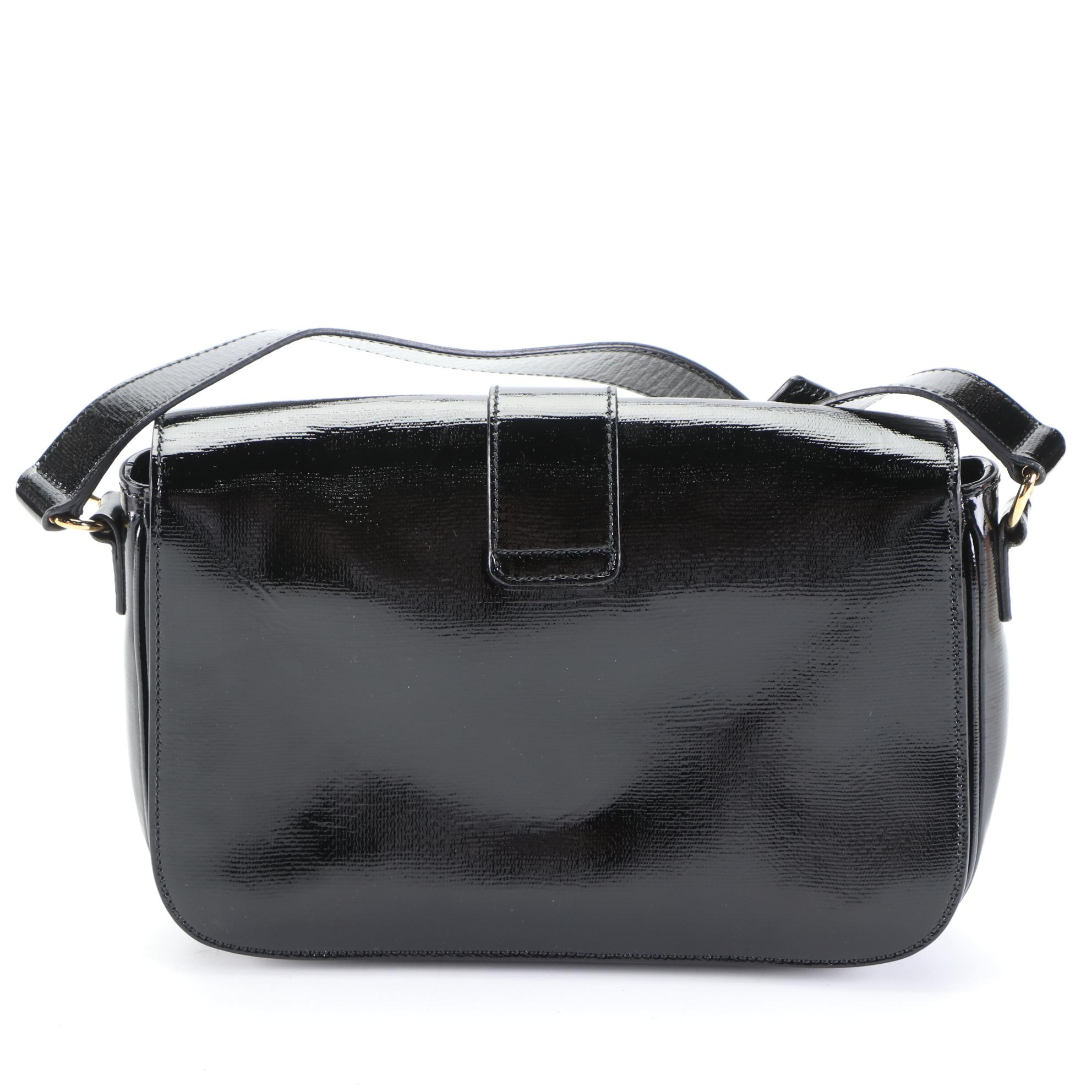 Yves Saint Laurent Chyc Flap Shoulder Bag in Black Patent Leather EBTH