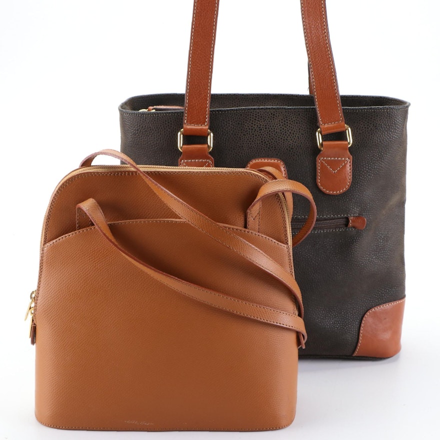 Bric's and Marforio Shoulder Bag in Leather and Textured Coated Canvas