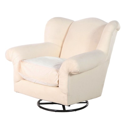 Lee Industries for Crate & Barrel Muslin Covered Wingback Swivel Rocking Chair