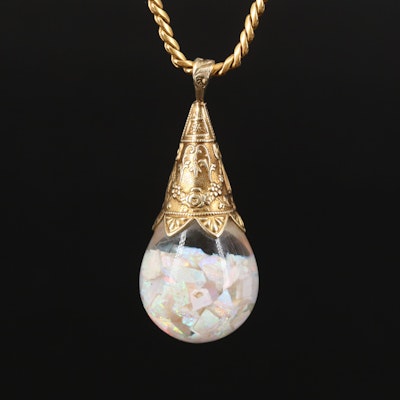 Vintage 14K Floating Opal Pendant Necklace